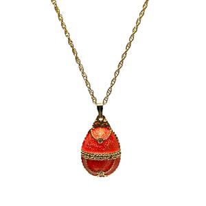 Coral Egg Pendant Necklace with Austrian Crystals by Keren Kopal‎